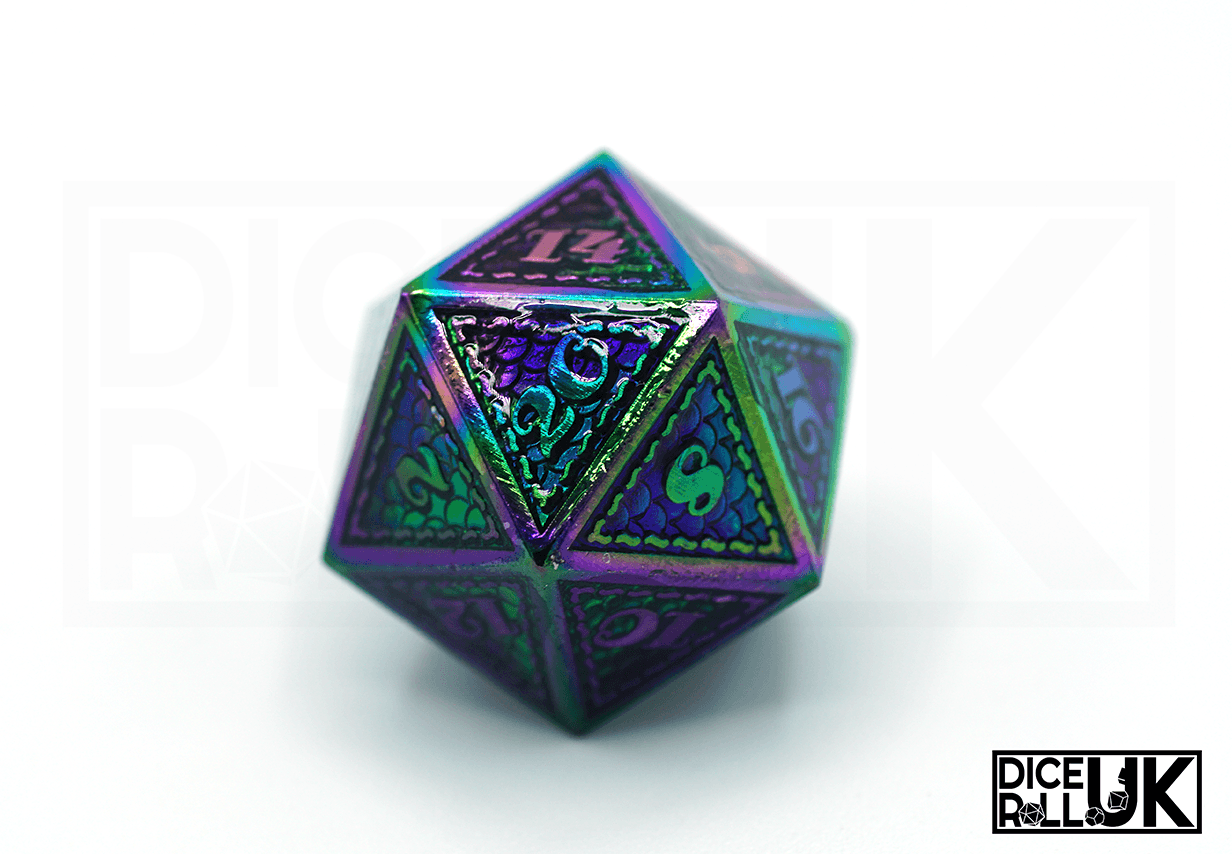 Rainbow Dragon Scale Dice - D20 Closeup