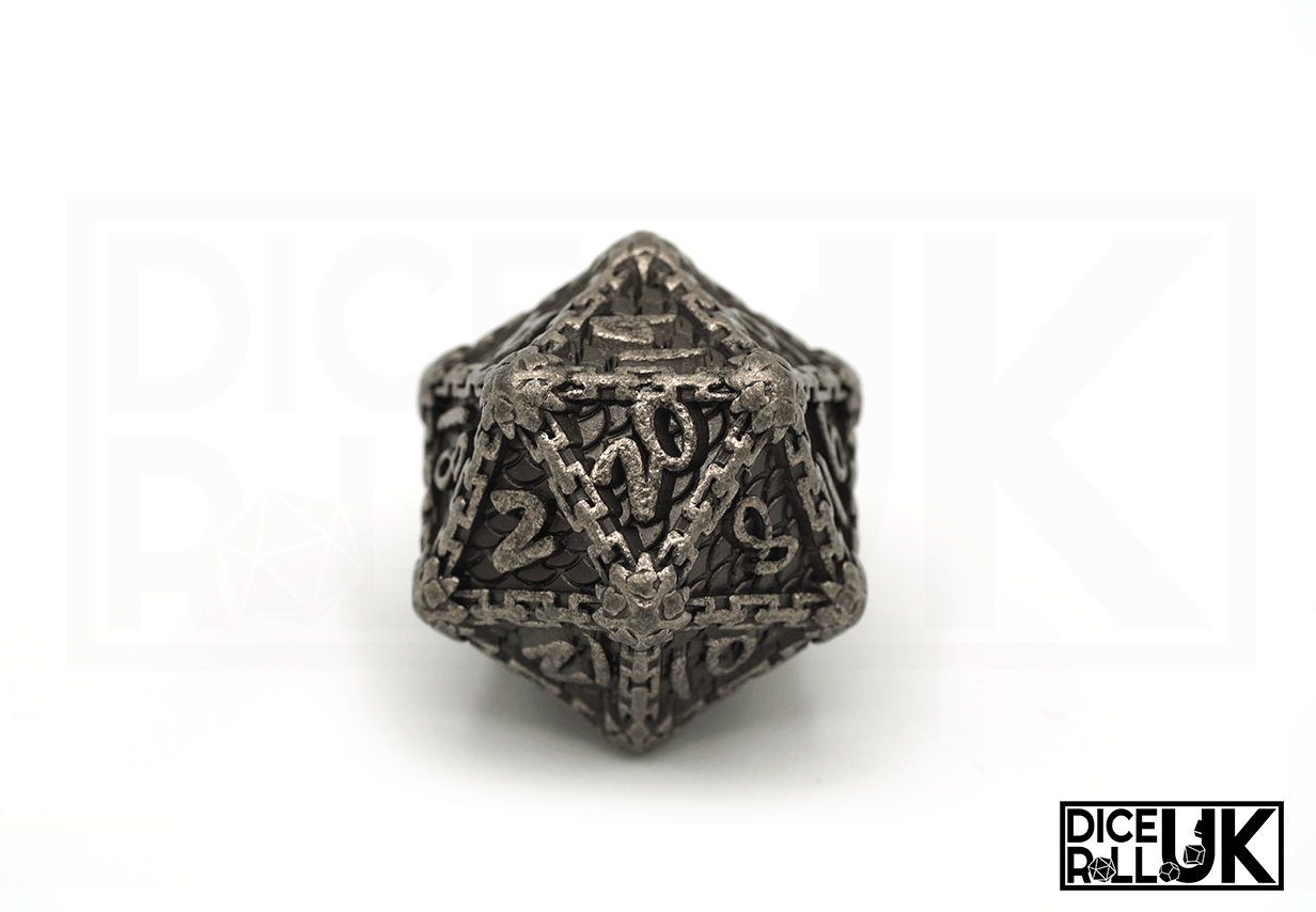 Silver Dragon Scale Dice - D20 Closeup