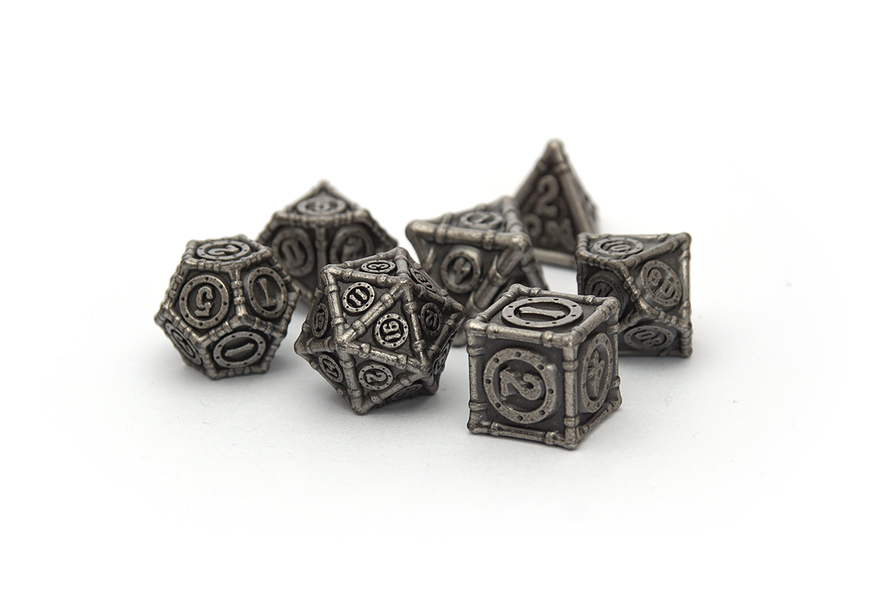 Submariner - Silver metal Dice set with ship bulkheads and a nautical theme