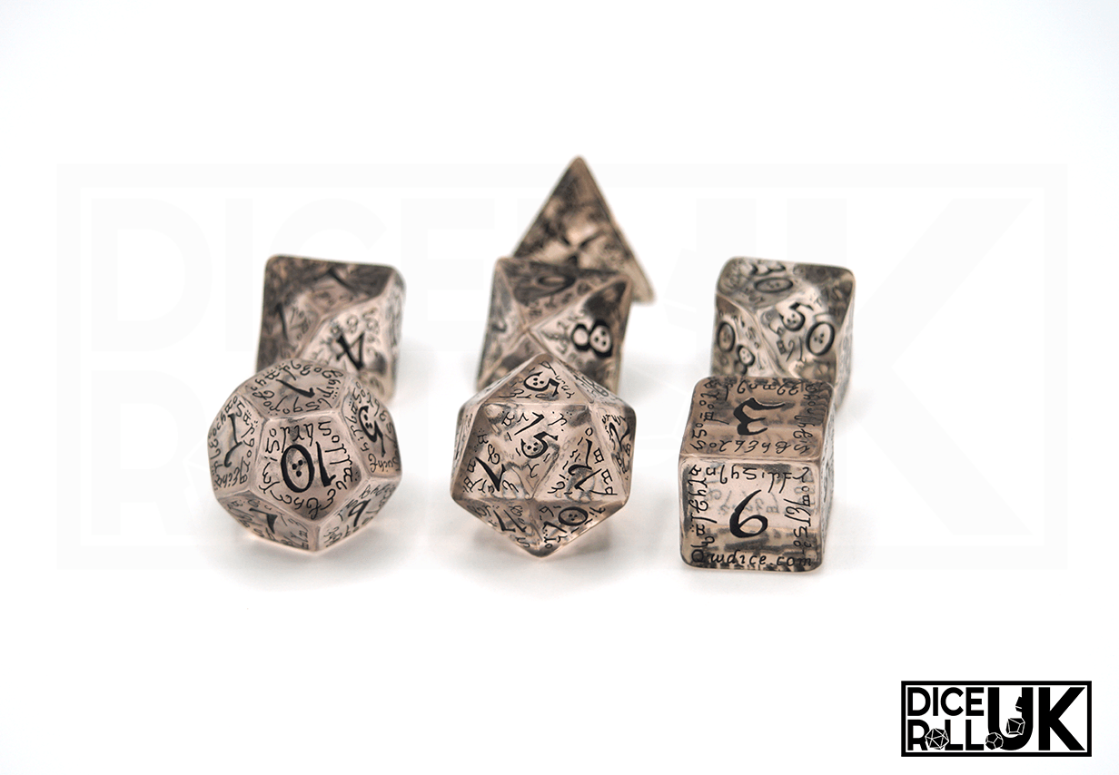Translucent Elvish Dice With Black Ink - Full Sete