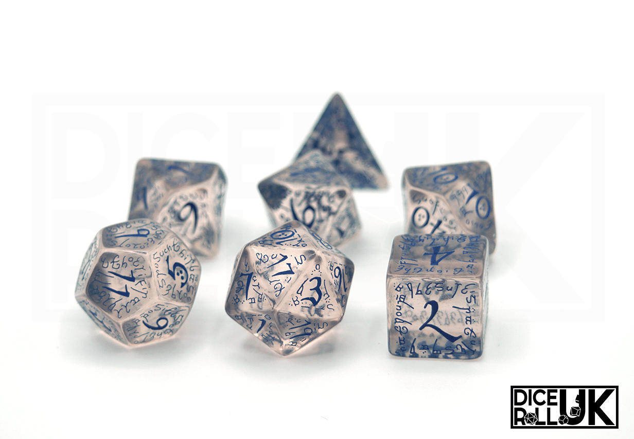 Translucent Elvish Dice With Blue Ink - Full Set