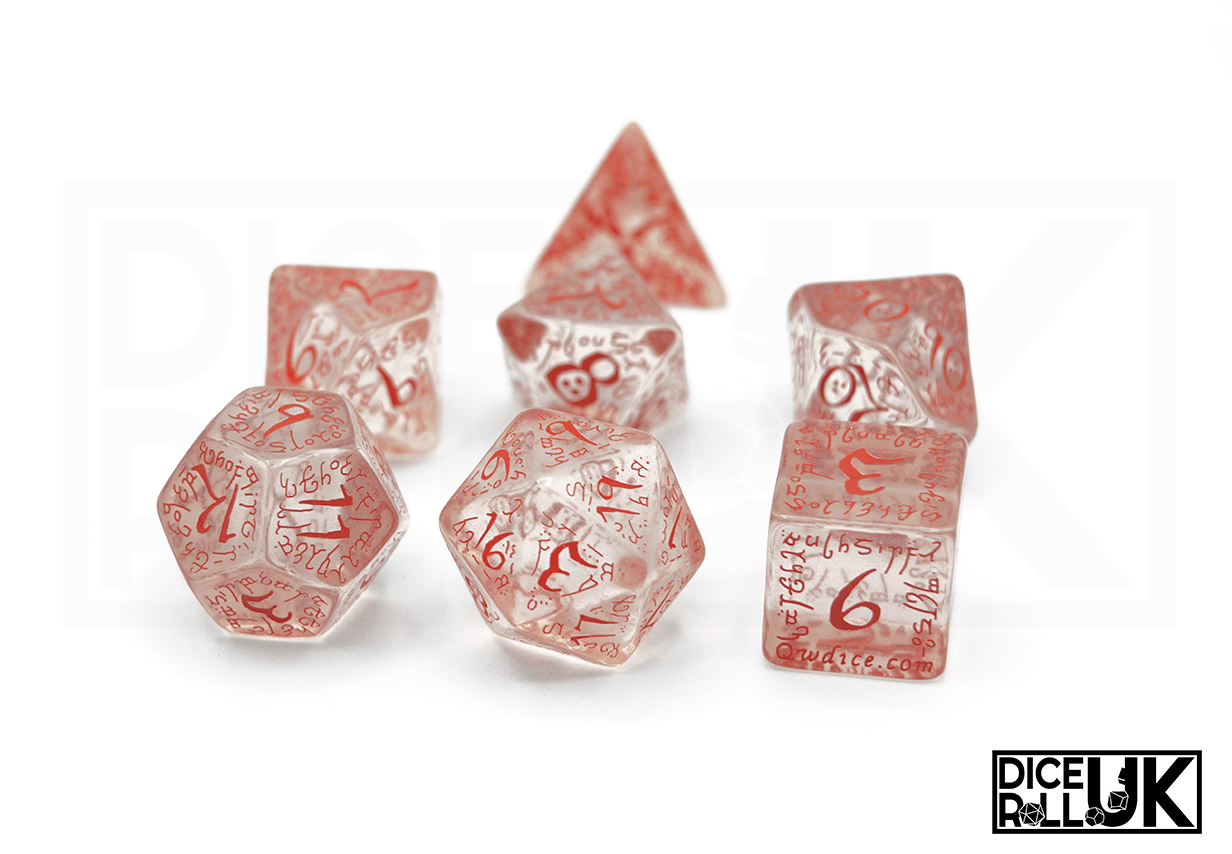 Translucent Elvish Dice With Red Ink - Full Set