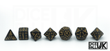 Black and Yellow Japanese Dice Set With Kanji Numbering - Deep Night Firefly Japanese Dice Set - Lineup