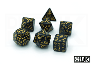 Black and Yellow Japanese Dice Set With Kanji Numbering - Deep Night Firefly Japanese Dice Set - Full Set