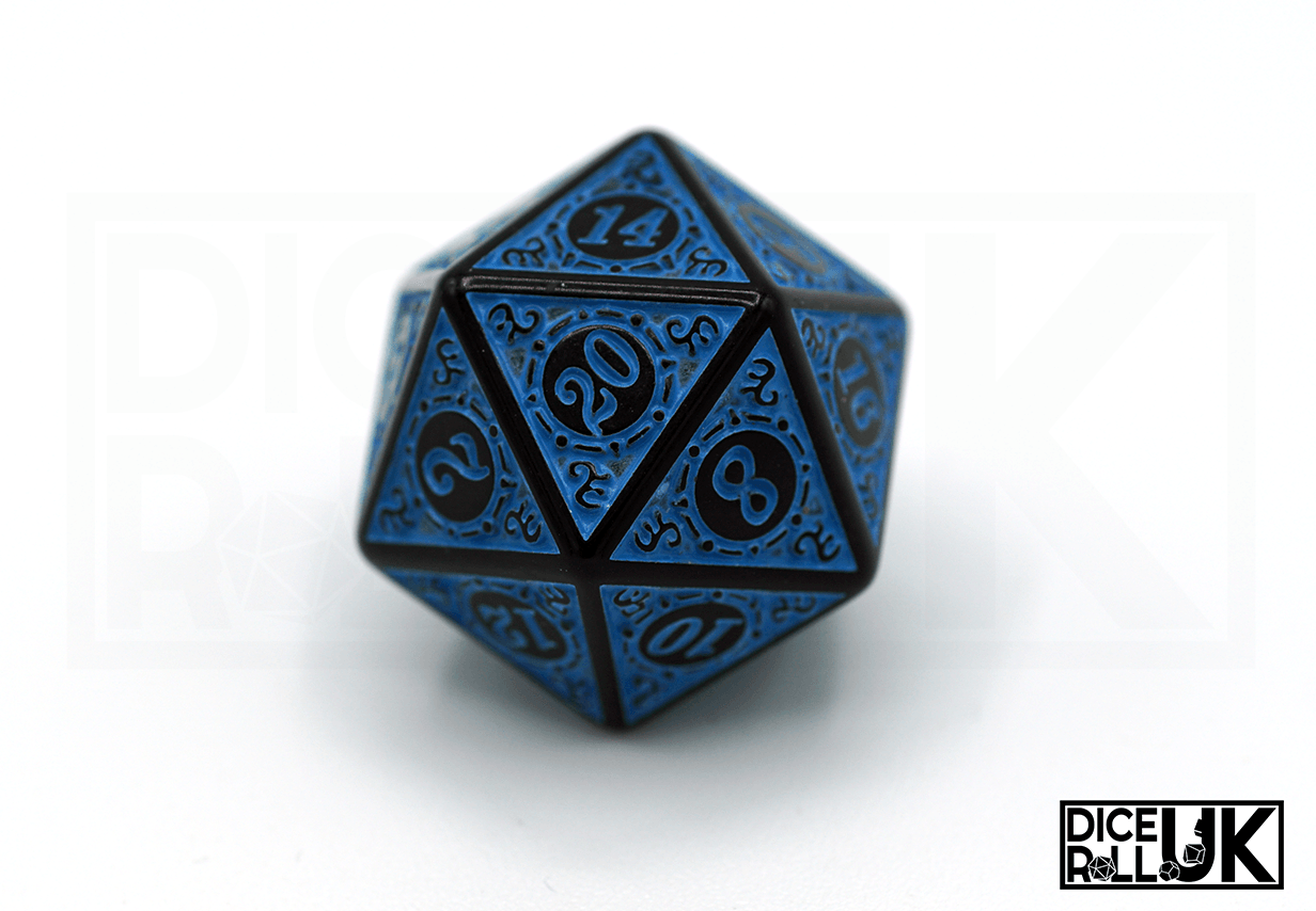 Blue Carved Dice - D20 Closeup