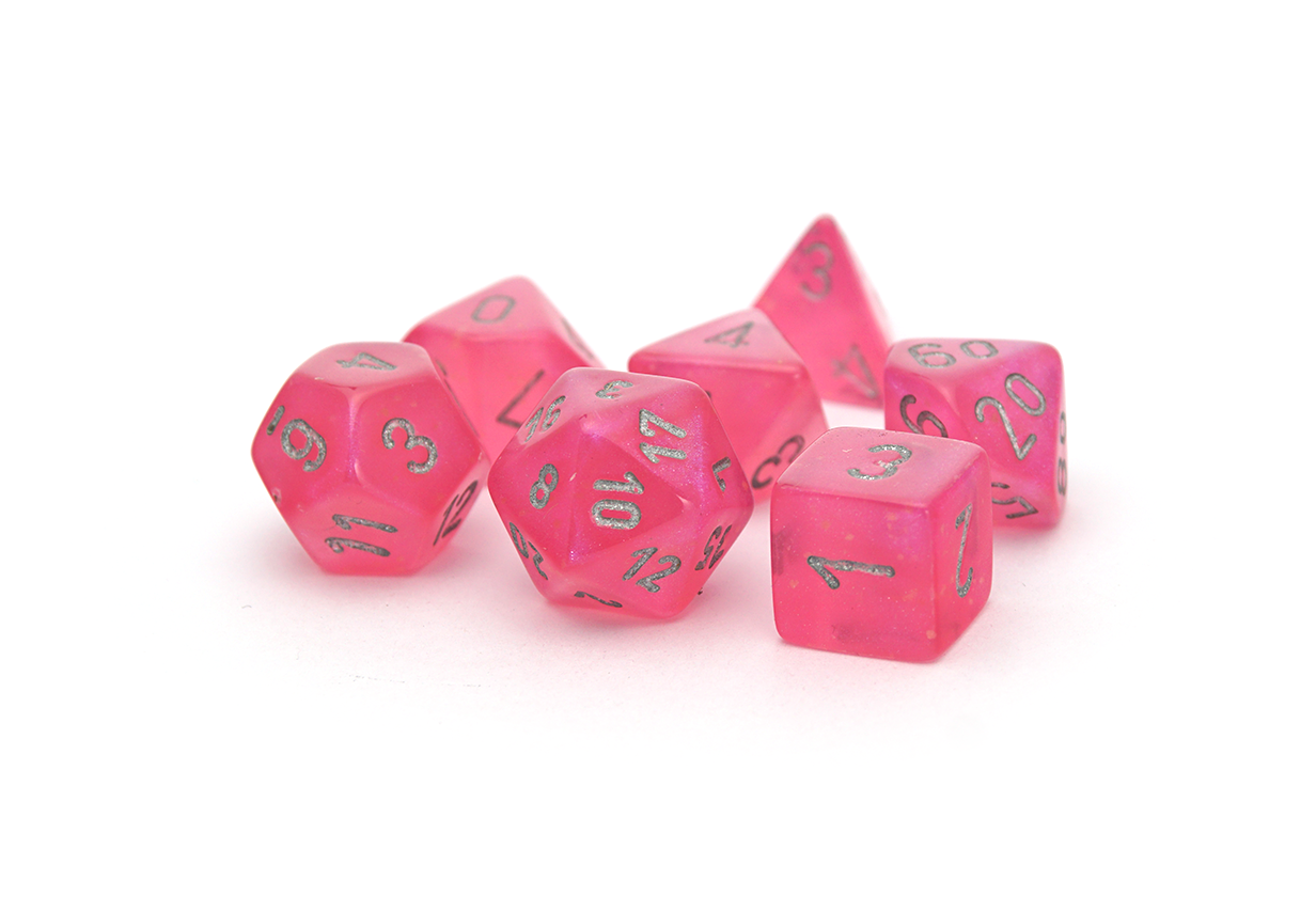 Chessex Borealis | Pink dice with silver ink that glow in the dark