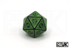 Green Carved Dice - D20 Closeup