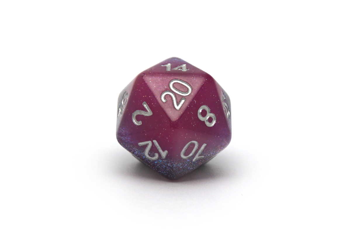 Pride Dice - Asexual flag polyset purple grey silver black d20 close up