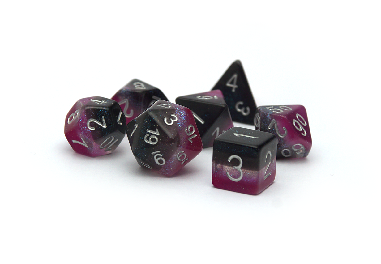 Pride Dice - Asexual flag polyset purple grey silver black full set
