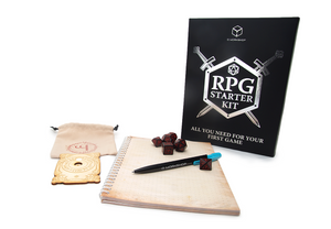 RPG Starter Kit all contents level counter player notebook black and red dice set and mechanical pencil