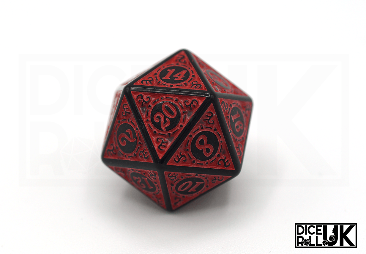 Red Carved Dice Set - D20 Closeup