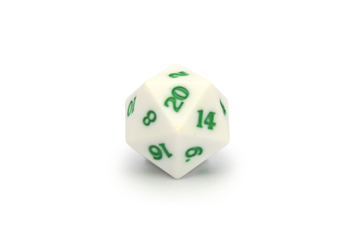 Toybox Dice white d20 dice with green numbers