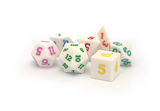 Toybox Dice white dice with different multi coloured numbers full set