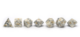 White Turquoise gem stone polished dice full set with gold ink line up