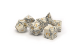 White Turquoise gem stone polished dice with gold ink full set