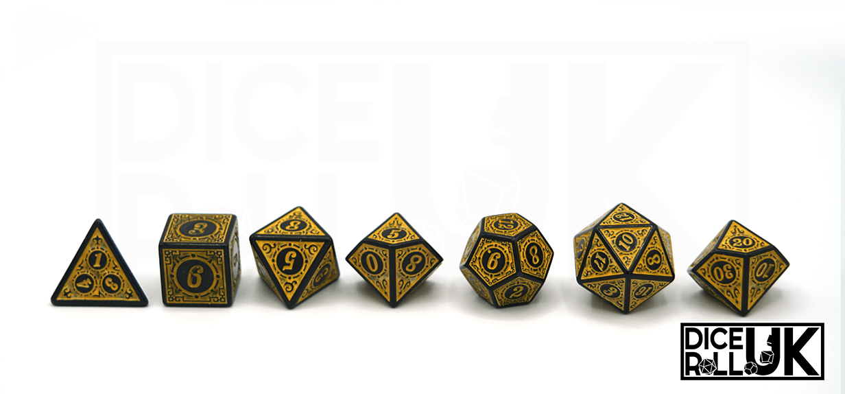 Yellow Carved Dice Set - Lineup