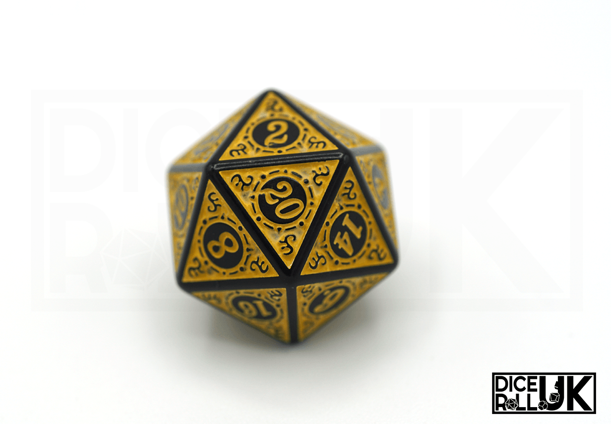 Yellow Carved Dice Set - D20 Closeup